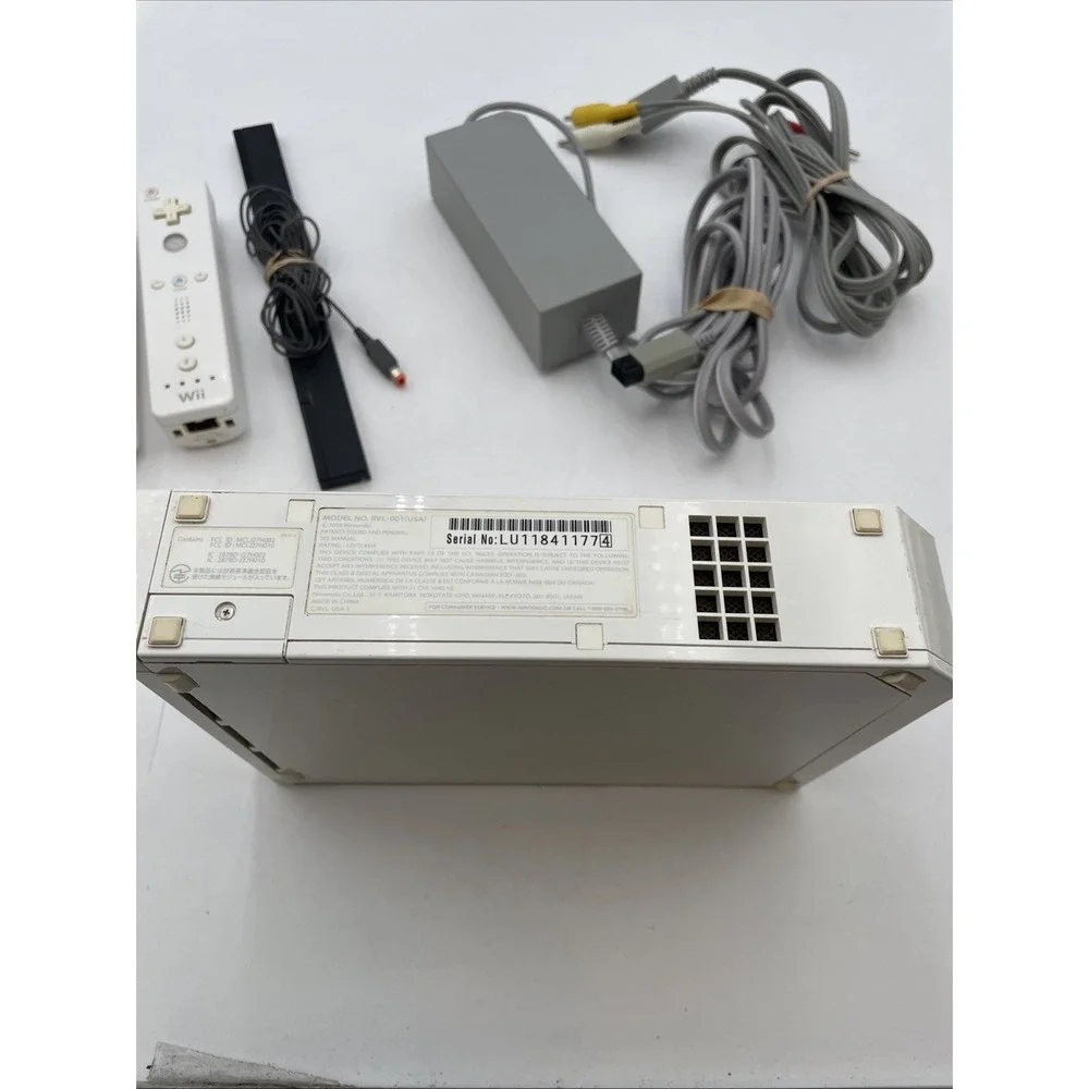 Nintendo Wii Console Bundle RVL001 GameCube Power Supply Sensor AV Cables TESTED